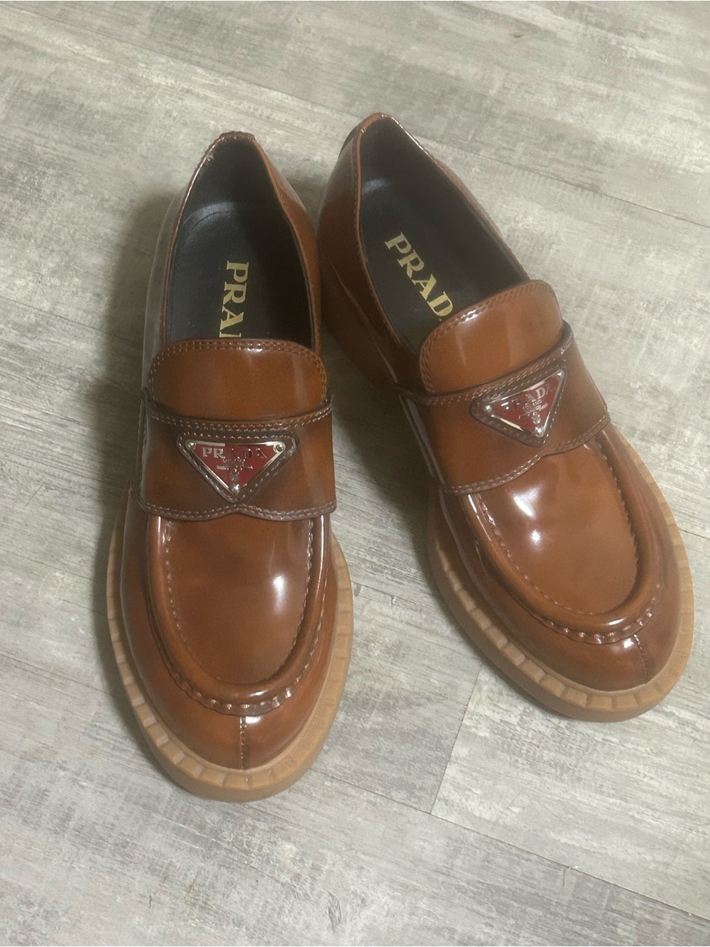 Prada Cognac Leather Platform Loafers Size EU-37/US-7